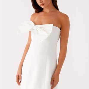 Peppermayo Strapless White Dress with Bow